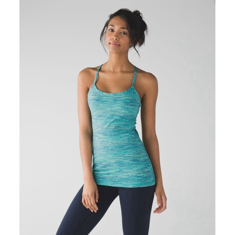 Lululemon Power Y Tank Luon Top Yoga Shirt Space Dye Camo Alberta Lake Teal Sz 8